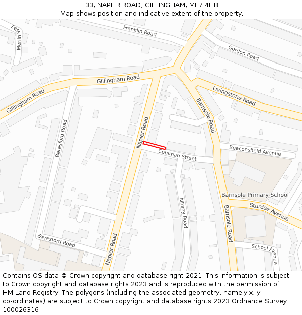 33, NAPIER ROAD, GILLINGHAM, ME7 4HB: Location map and indicative extent of plot