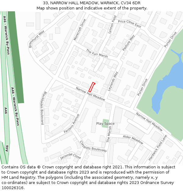 33, NARROW HALL MEADOW, WARWICK, CV34 6DR: Location map and indicative extent of plot