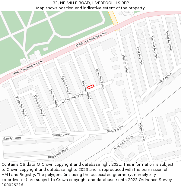 33, NELVILLE ROAD, LIVERPOOL, L9 9BP: Location map and indicative extent of plot