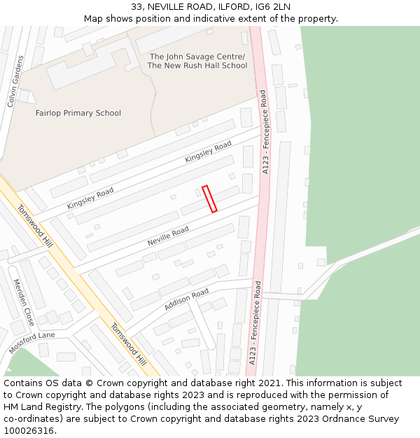 33, NEVILLE ROAD, ILFORD, IG6 2LN: Location map and indicative extent of plot