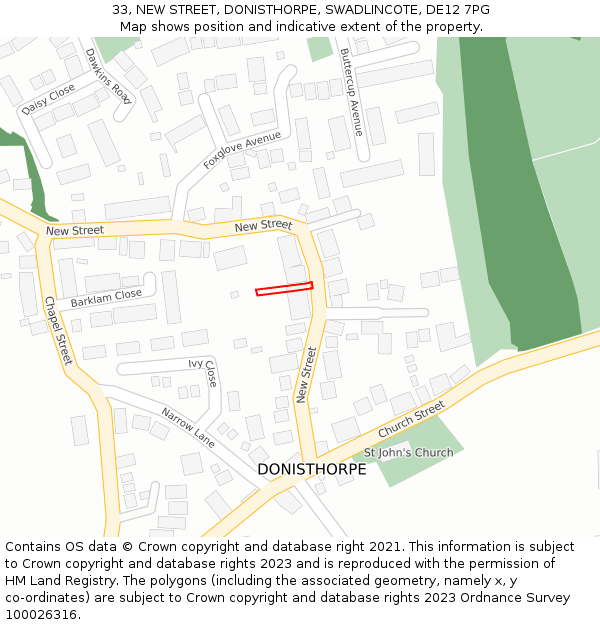 33, NEW STREET, DONISTHORPE, SWADLINCOTE, DE12 7PG: Location map and indicative extent of plot