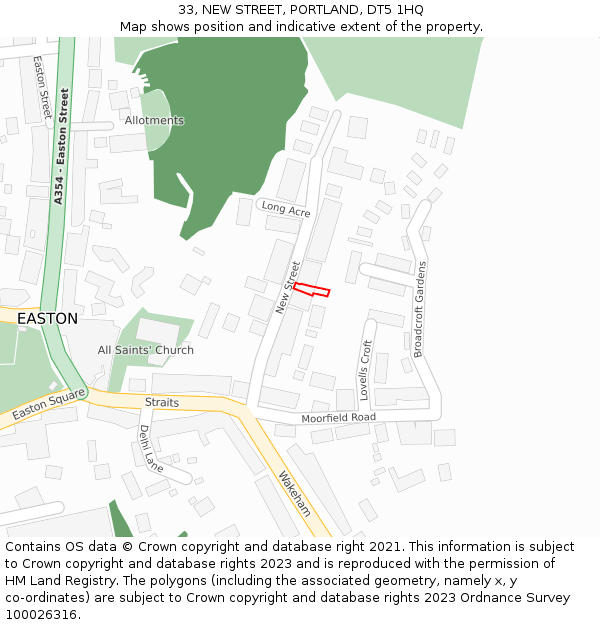 33, NEW STREET, PORTLAND, DT5 1HQ: Location map and indicative extent of plot
