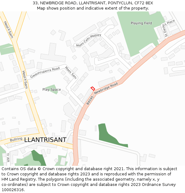 33, NEWBRIDGE ROAD, LLANTRISANT, PONTYCLUN, CF72 8EX: Location map and indicative extent of plot