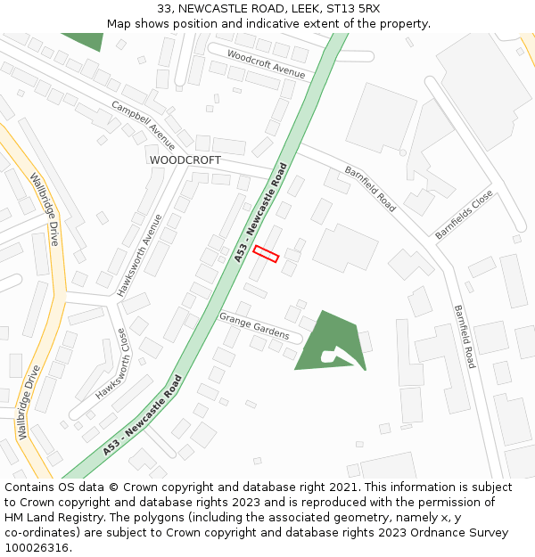 33, NEWCASTLE ROAD, LEEK, ST13 5RX: Location map and indicative extent of plot