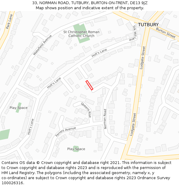 33, NORMAN ROAD, TUTBURY, BURTON-ON-TRENT, DE13 9JZ: Location map and indicative extent of plot