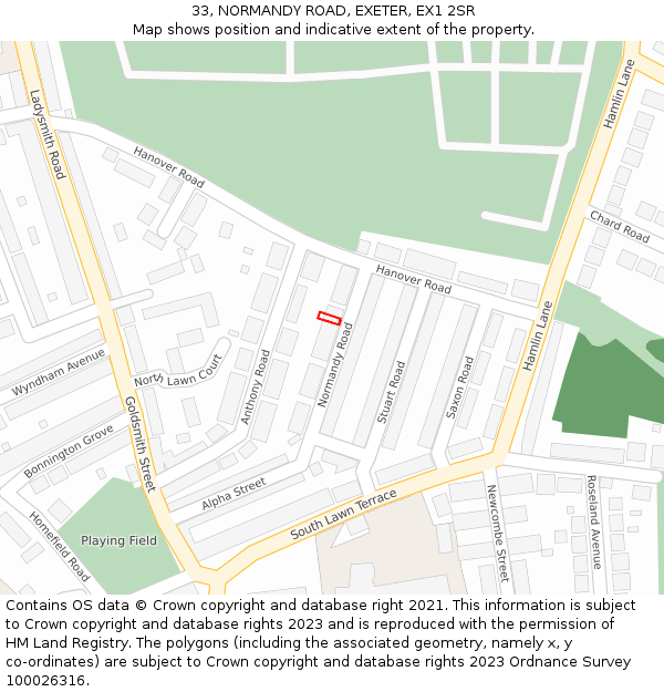 33, NORMANDY ROAD, EXETER, EX1 2SR: Location map and indicative extent of plot