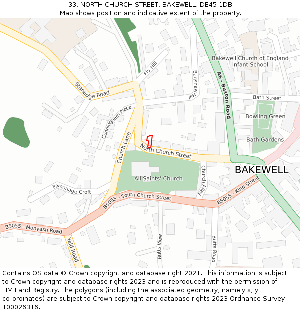 33, NORTH CHURCH STREET, BAKEWELL, DE45 1DB: Location map and indicative extent of plot