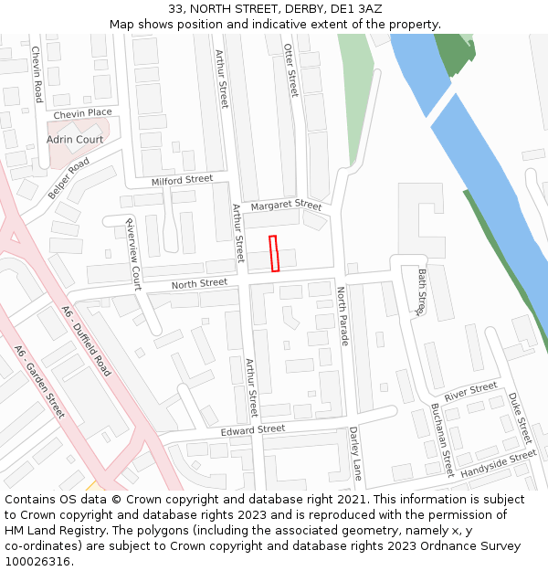 33, NORTH STREET, DERBY, DE1 3AZ: Location map and indicative extent of plot