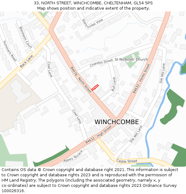 33, NORTH STREET, WINCHCOMBE, CHELTENHAM, GL54 5PS: Location map and indicative extent of plot