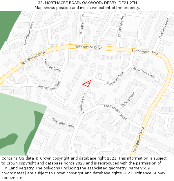 33, NORTHACRE ROAD, OAKWOOD, DERBY, DE21 2TN: Location map and indicative extent of plot