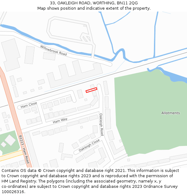 33, OAKLEIGH ROAD, WORTHING, BN11 2QG: Location map and indicative extent of plot
