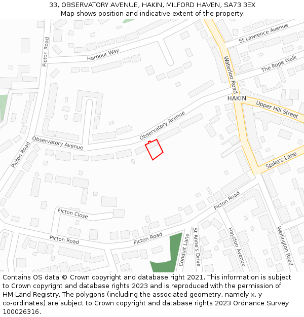 33, OBSERVATORY AVENUE, HAKIN, MILFORD HAVEN, SA73 3EX: Location map and indicative extent of plot