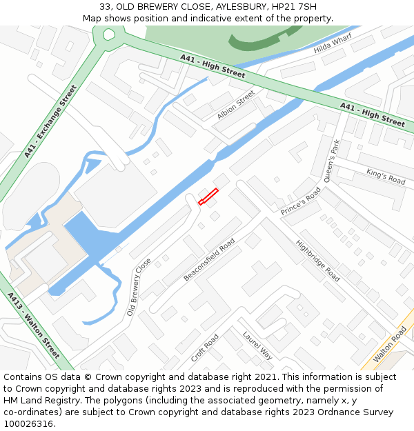 33, OLD BREWERY CLOSE, AYLESBURY, HP21 7SH: Location map and indicative extent of plot