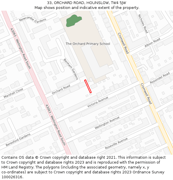 33, ORCHARD ROAD, HOUNSLOW, TW4 5JW: Location map and indicative extent of plot