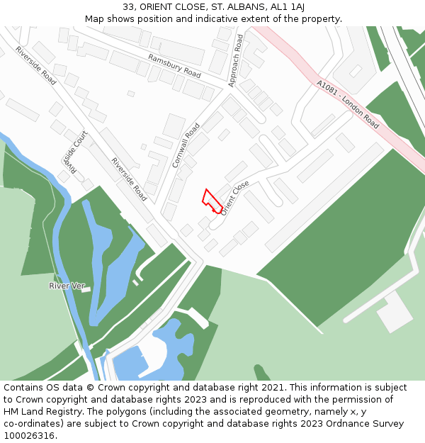 33, ORIENT CLOSE, ST. ALBANS, AL1 1AJ: Location map and indicative extent of plot