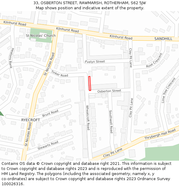 33, OSBERTON STREET, RAWMARSH, ROTHERHAM, S62 5JW: Location map and indicative extent of plot