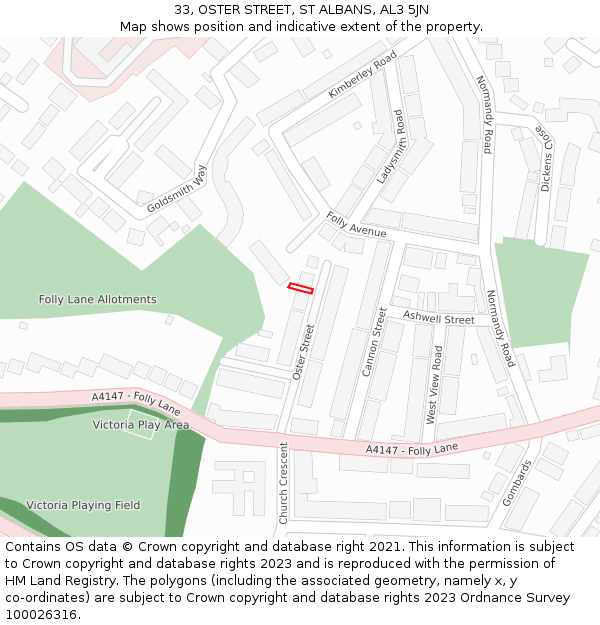 33, OSTER STREET, ST ALBANS, AL3 5JN: Location map and indicative extent of plot