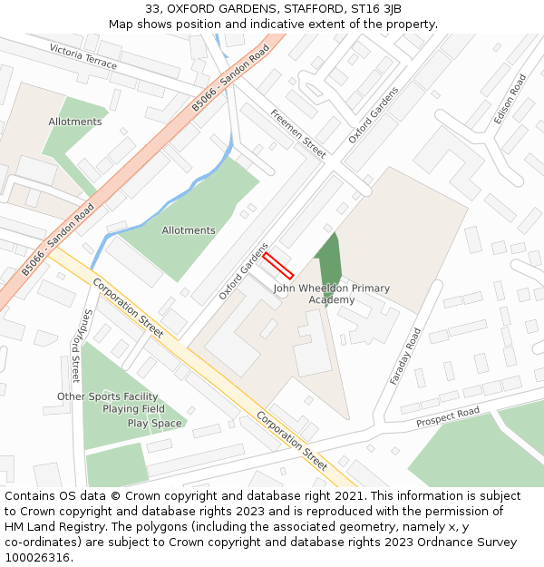33, OXFORD GARDENS, STAFFORD, ST16 3JB: Location map and indicative extent of plot