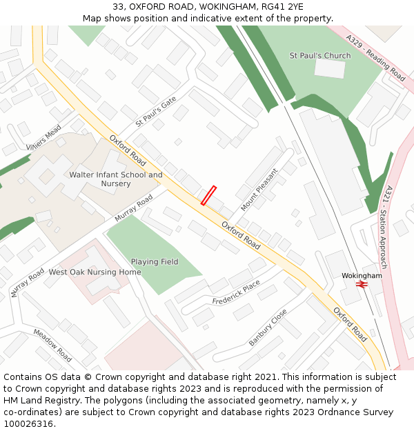 33, OXFORD ROAD, WOKINGHAM, RG41 2YE: Location map and indicative extent of plot