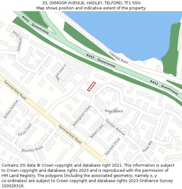 33, OXMOOR AVENUE, HADLEY, TELFORD, TF1 5SN: Location map and indicative extent of plot