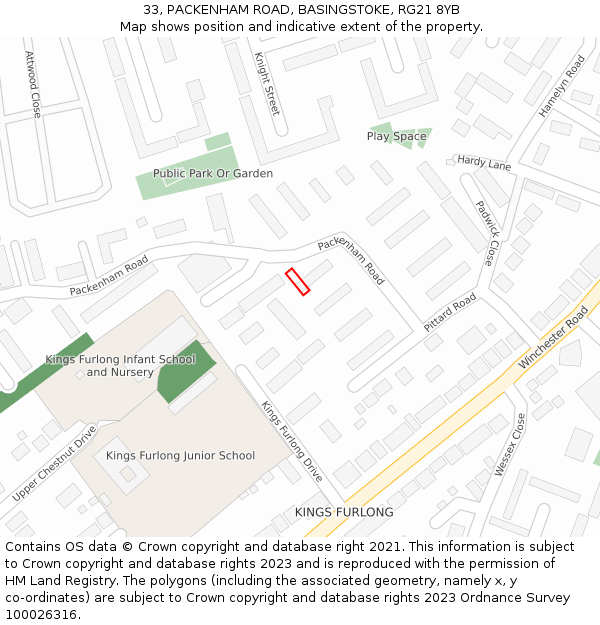 33, PACKENHAM ROAD, BASINGSTOKE, RG21 8YB: Location map and indicative extent of plot