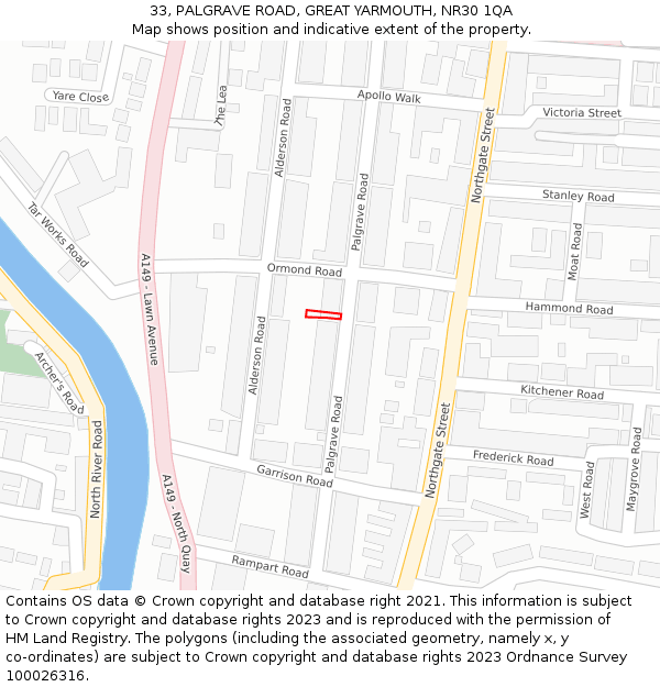 33, PALGRAVE ROAD, GREAT YARMOUTH, NR30 1QA: Location map and indicative extent of plot