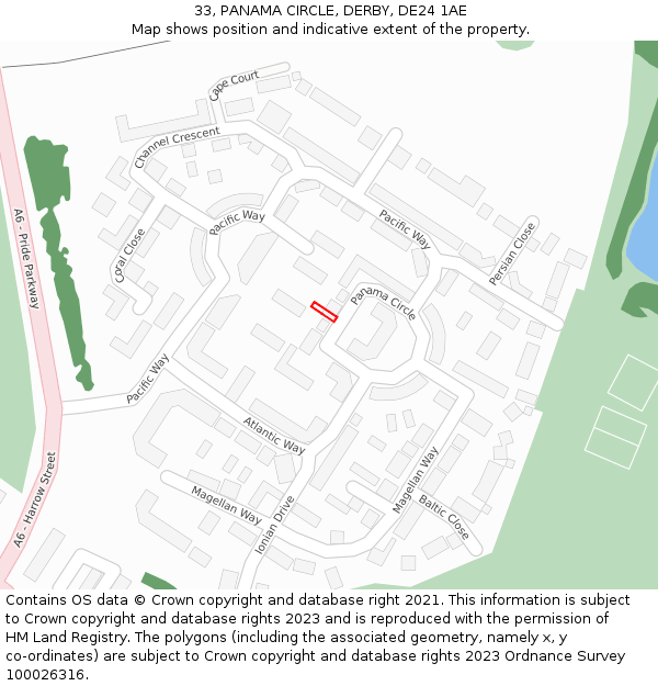 33, PANAMA CIRCLE, DERBY, DE24 1AE: Location map and indicative extent of plot