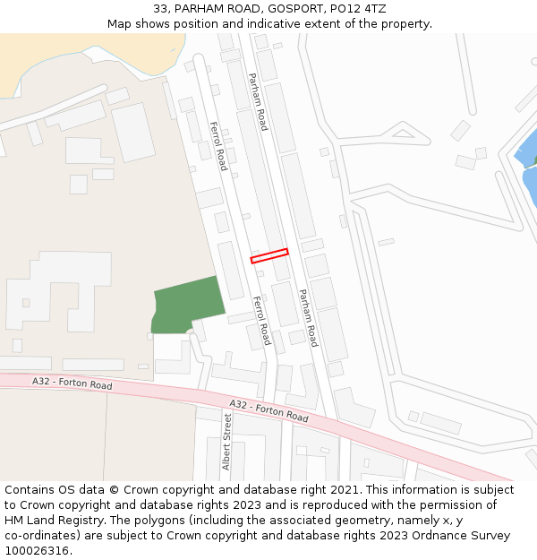 33, PARHAM ROAD, GOSPORT, PO12 4TZ: Location map and indicative extent of plot