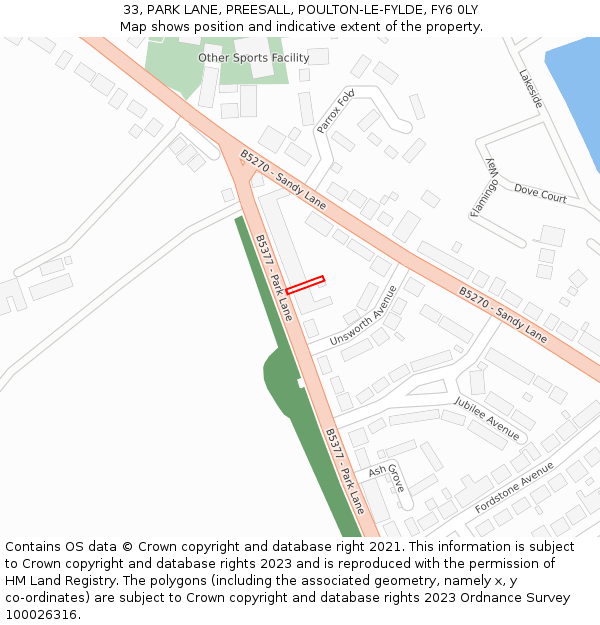 33, PARK LANE, PREESALL, POULTON-LE-FYLDE, FY6 0LY: Location map and indicative extent of plot