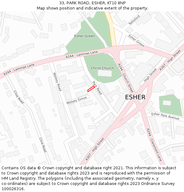 33, PARK ROAD, ESHER, KT10 8NP: Location map and indicative extent of plot
