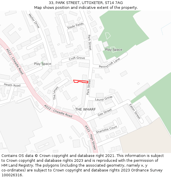 33, PARK STREET, UTTOXETER, ST14 7AG: Location map and indicative extent of plot