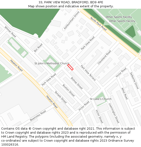 33, PARK VIEW ROAD, BRADFORD, BD9 4PE: Location map and indicative extent of plot