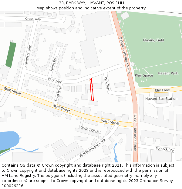 33, PARK WAY, HAVANT, PO9 1HH: Location map and indicative extent of plot