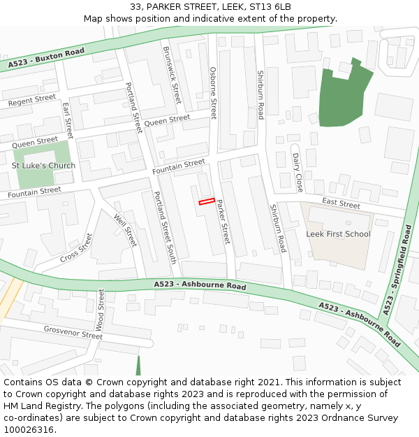 33, PARKER STREET, LEEK, ST13 6LB: Location map and indicative extent of plot