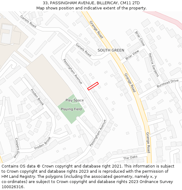 33, PASSINGHAM AVENUE, BILLERICAY, CM11 2TD: Location map and indicative extent of plot
