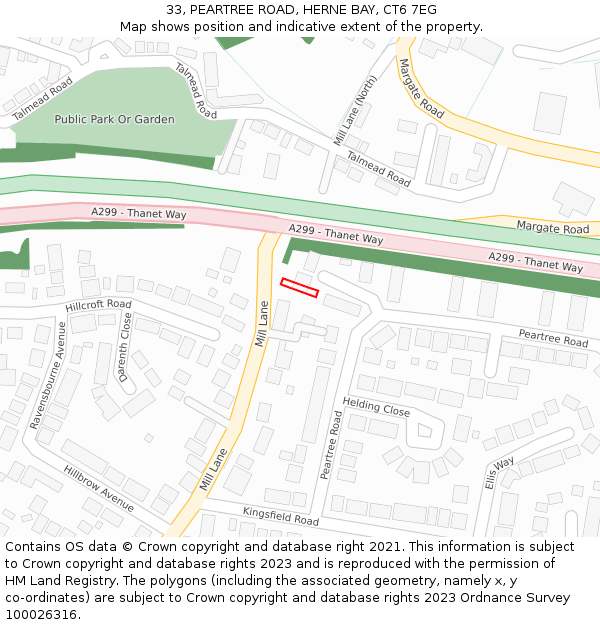33, PEARTREE ROAD, HERNE BAY, CT6 7EG: Location map and indicative extent of plot