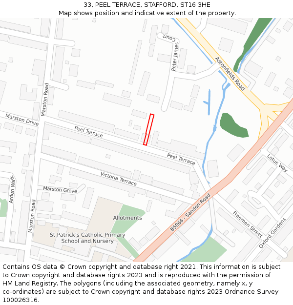33, PEEL TERRACE, STAFFORD, ST16 3HE: Location map and indicative extent of plot