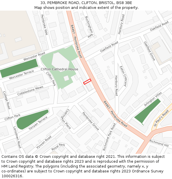 33, PEMBROKE ROAD, CLIFTON, BRISTOL, BS8 3BE: Location map and indicative extent of plot