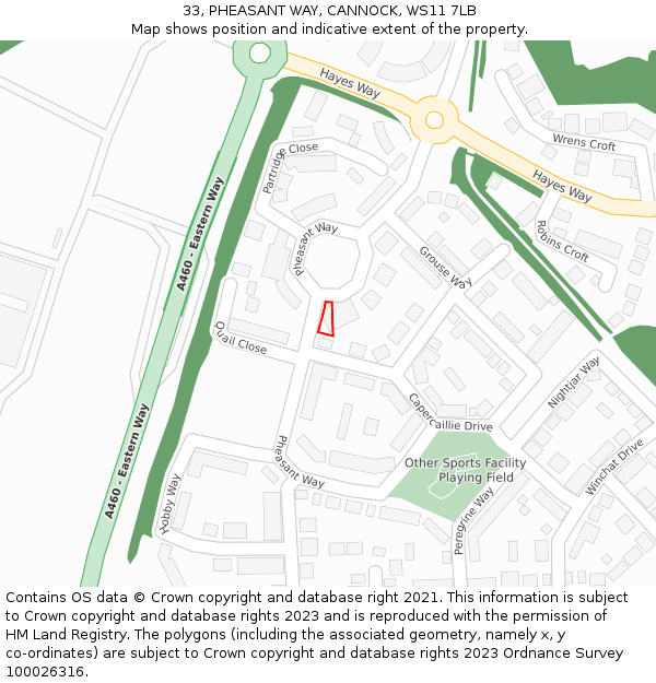 33, PHEASANT WAY, CANNOCK, WS11 7LB: Location map and indicative extent of plot