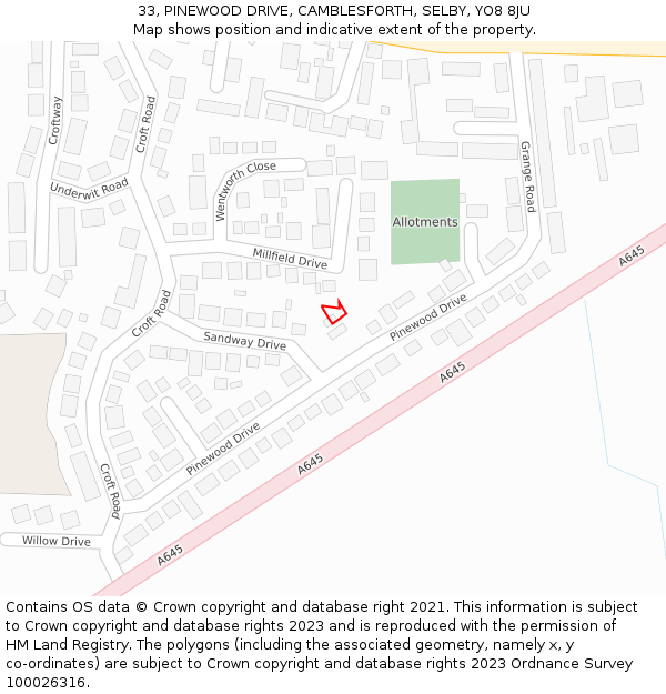33, PINEWOOD DRIVE, CAMBLESFORTH, SELBY, YO8 8JU: Location map and indicative extent of plot