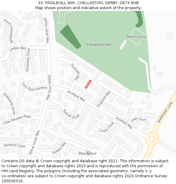 33, PINGLEHILL WAY, CHELLASTON, DERBY, DE73 6NB: Location map and indicative extent of plot