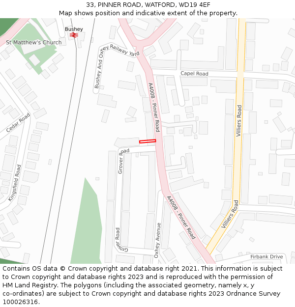 33, PINNER ROAD, WATFORD, WD19 4EF: Location map and indicative extent of plot