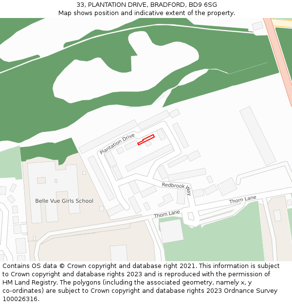 33, PLANTATION DRIVE, BRADFORD, BD9 6SG: Location map and indicative extent of plot