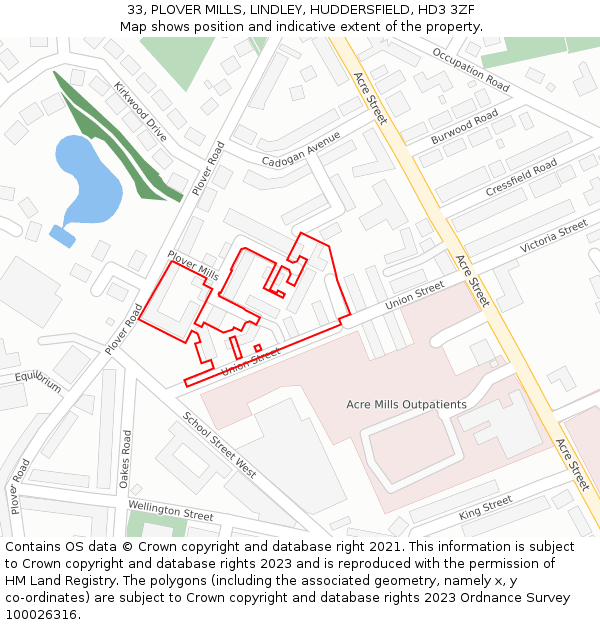 33, PLOVER MILLS, LINDLEY, HUDDERSFIELD, HD3 3ZF: Location map and indicative extent of plot