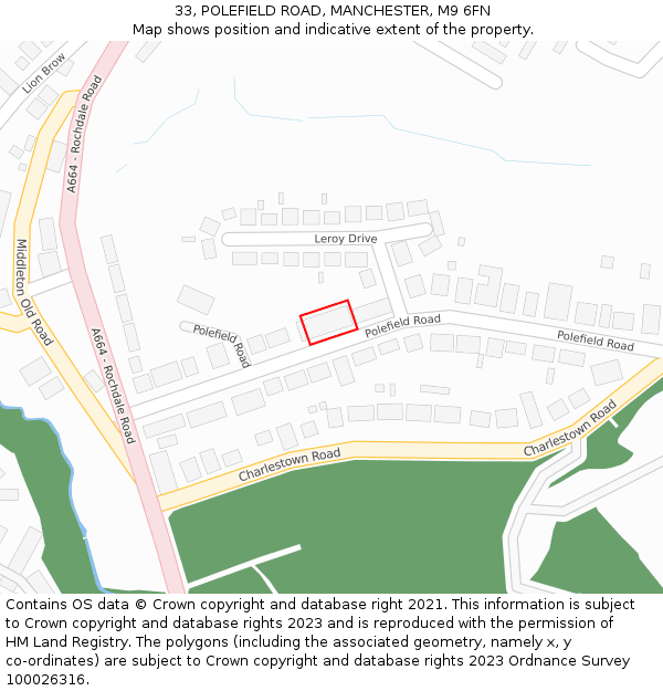 33, POLEFIELD ROAD, MANCHESTER, M9 6FN: Location map and indicative extent of plot