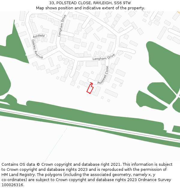 33, POLSTEAD CLOSE, RAYLEIGH, SS6 9TW: Location map and indicative extent of plot