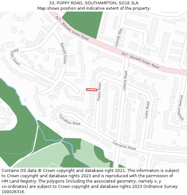 33, POPPY ROAD, SOUTHAMPTON, SO16 3LA: Location map and indicative extent of plot