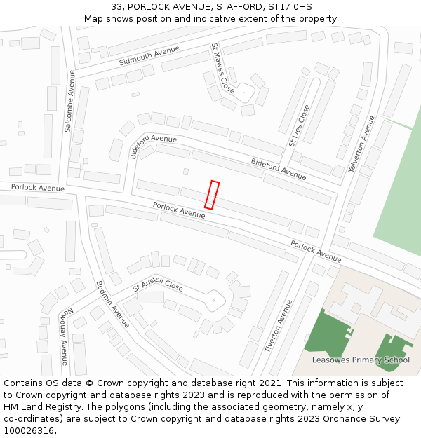 33, PORLOCK AVENUE, STAFFORD, ST17 0HS: Location map and indicative extent of plot