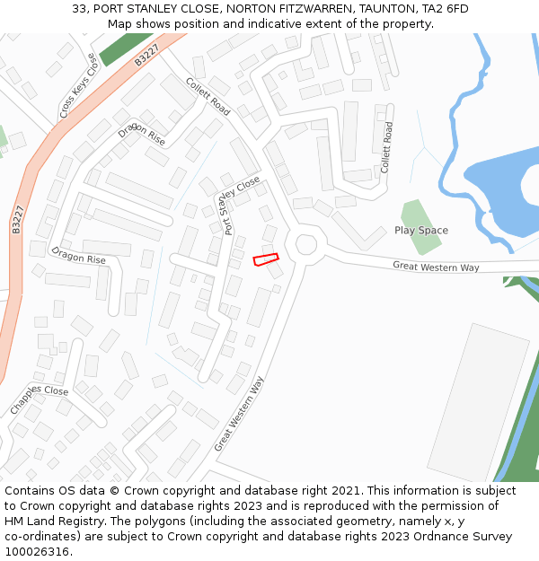 33, PORT STANLEY CLOSE, NORTON FITZWARREN, TAUNTON, TA2 6FD: Location map and indicative extent of plot