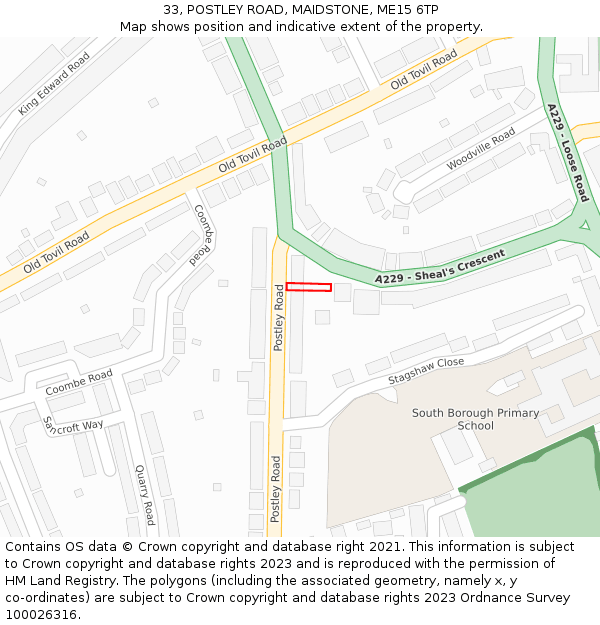 33, POSTLEY ROAD, MAIDSTONE, ME15 6TP: Location map and indicative extent of plot